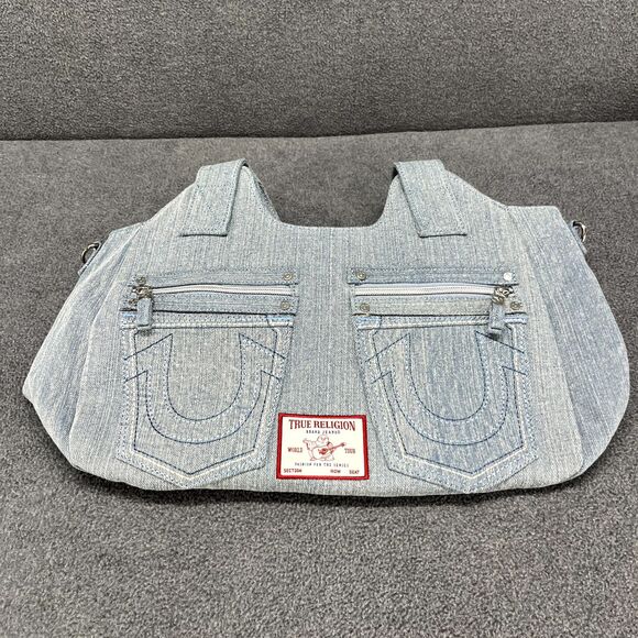 TRUE RELIGION Denim Pocket Horseshoe Logo Shoulder Crossbody Bag Light Blue - Picture 14 of 14